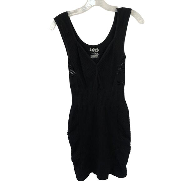 Intimately Free People Black Mesh Bodycon Mini Dress V-Neck Stretch‎ Sz M/L - Picture 5 of 9